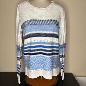 Cotton Country Blue White Stripe Sweater Womens Size Medium Lightweight Coastal
